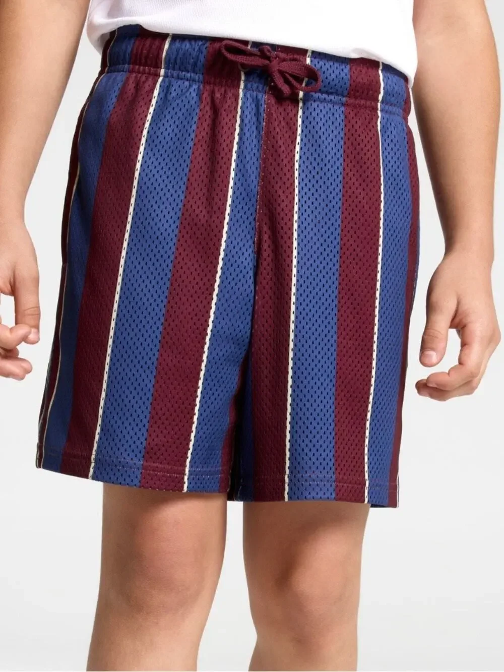 NWT DSG Boys Throwback Stripe Burgundy Blue Mesh Gym Shorts Youth Size Medium